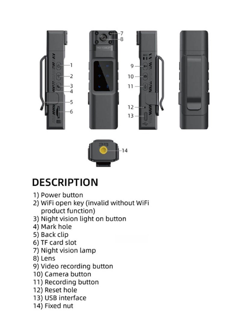 NEW WIth Wifi Hotspot Mini Camera, 1080P Portable Digital Video Recorder, Body Camera, Night Vision DVR Miniature Camcorder