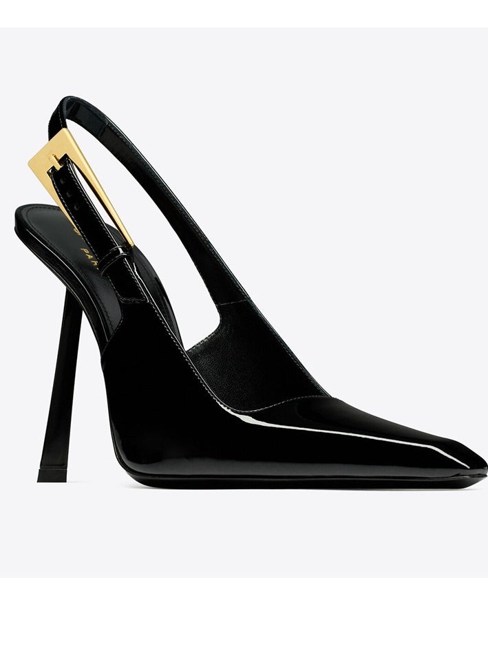 Women's Closed Pointed Toe High Heels With Adjustable Ankle Strap Stiletto Pumps Black 9 CM