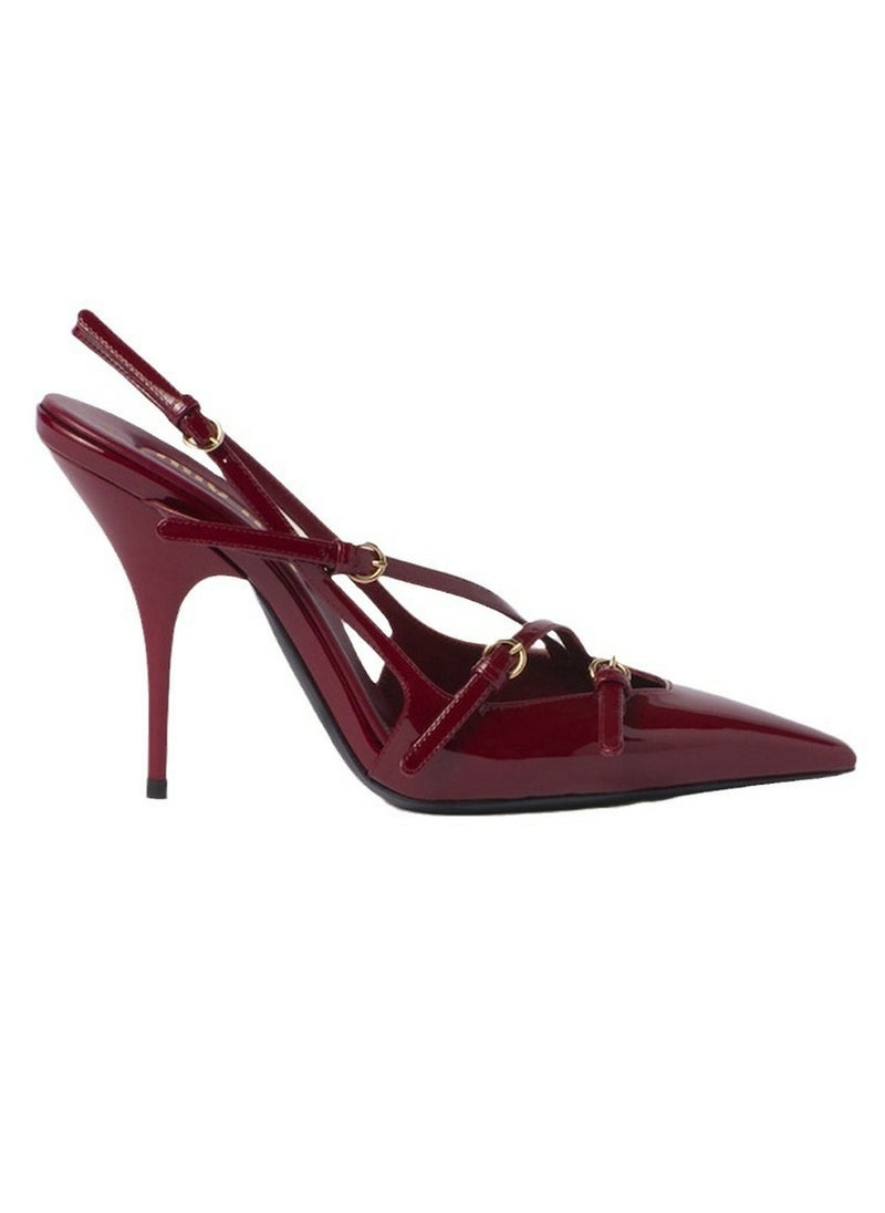 Women's Closed Square Toe High Heels With Adjustable Ankle Strap Stiletto Pumps Wine Red 7 CM