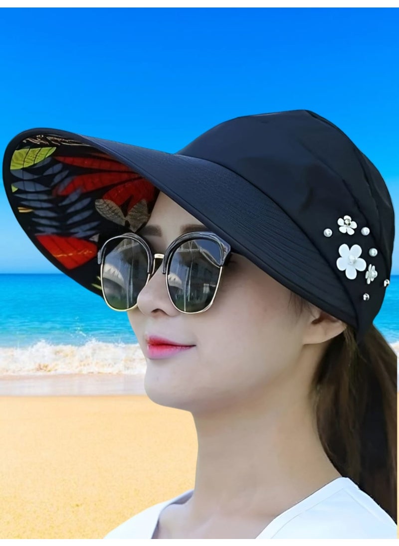 Women's Floral Patterned Summer Visor Hat