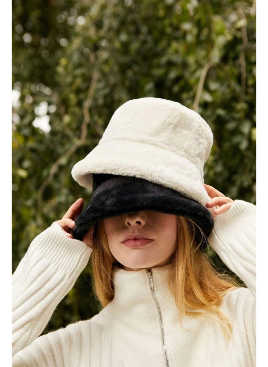 White Plush Soft Textured Bucket Hat