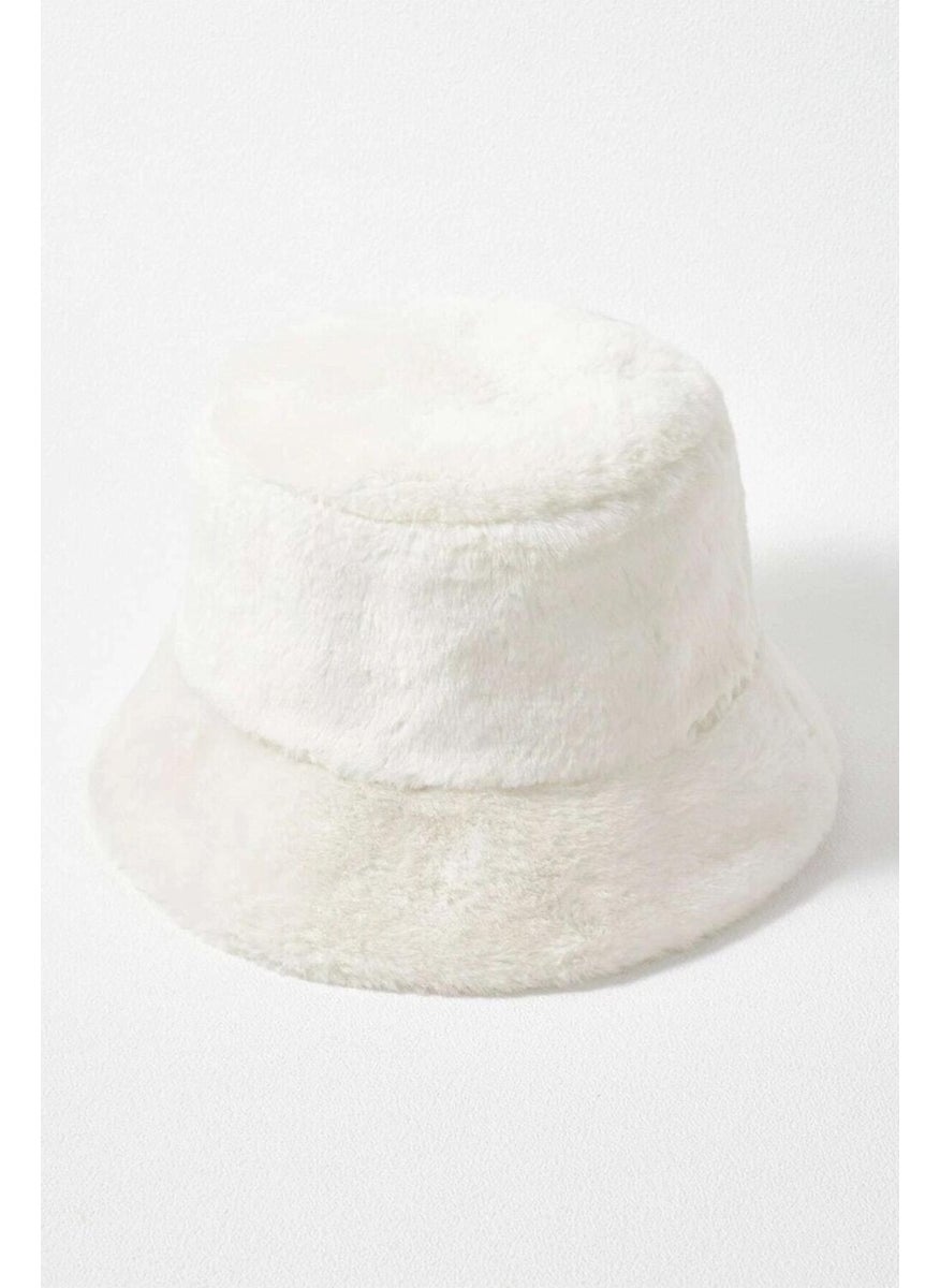 White Plush Soft Textured Bucket Hat