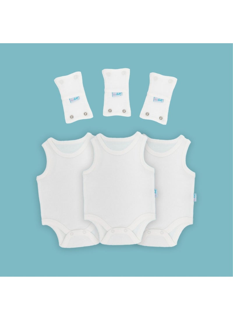 3-Piece Baby Athlete Bodysuit + 3-Piece Body Extension Apparatus with Snap Fasteners Ecru 100% Cotton 6-9 Months