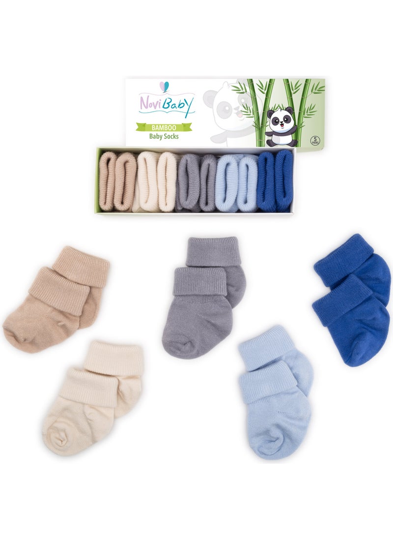 5-Piece Bamboo Newborn Baby Socks I Winter Boy I 0-6 Months