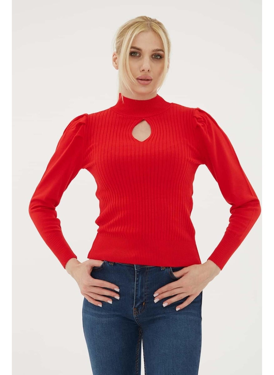 Half Turtleneck Window Detailed Ribbed Slim Fit Knitwear Sweater Women's SWEATER 23K0397K1