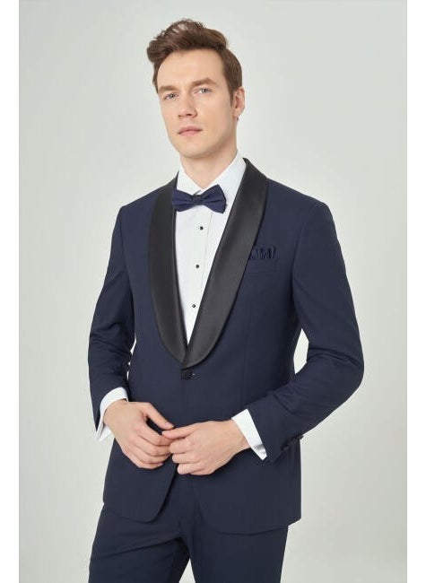 Men's Regular Fit Pointed Collar Tuxedo Navy Blue SMSL21Y21102_D39