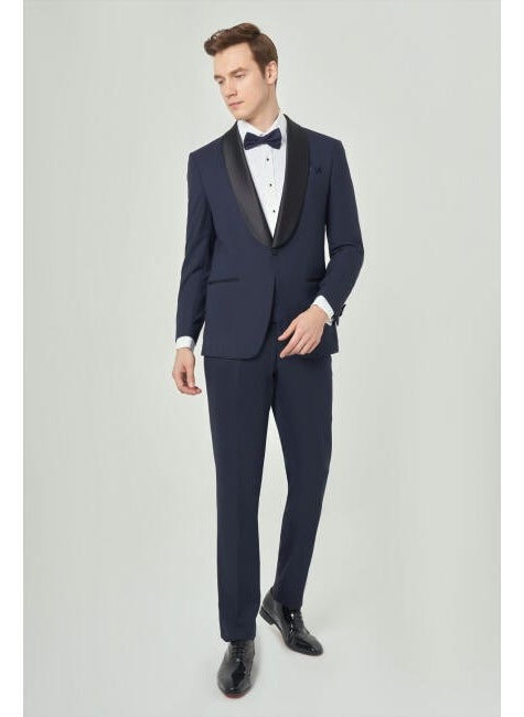 Men's Regular Fit Pointed Collar Tuxedo Navy Blue SMSL21Y21102_D39