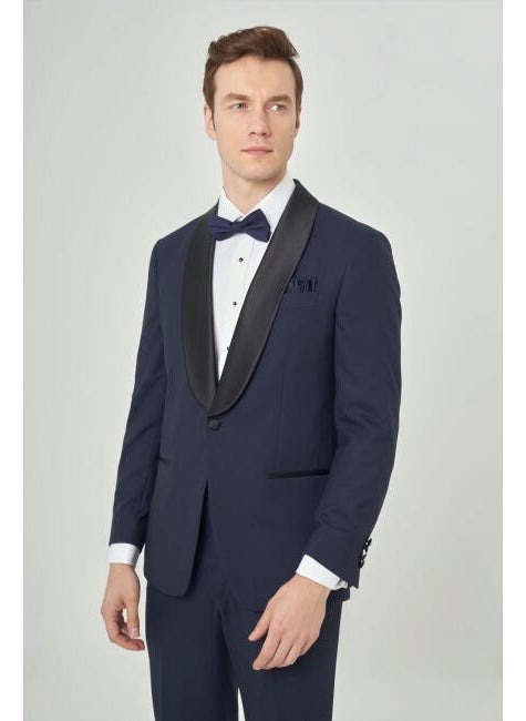 Men's Regular Fit Pointed Collar Tuxedo Navy Blue SMSL21Y21102_D39