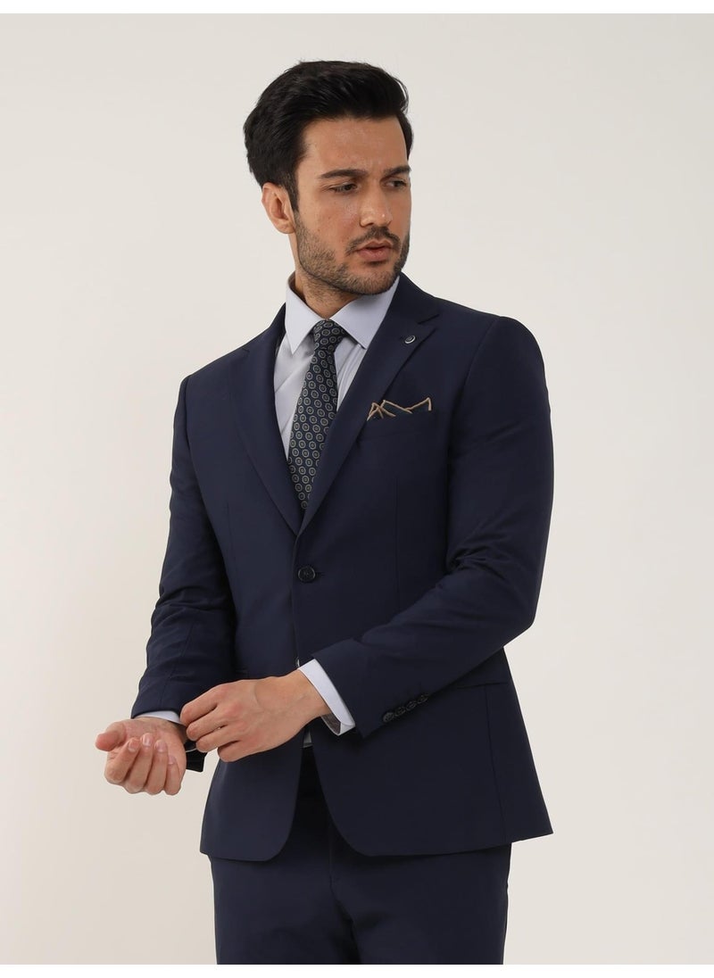 Light Navy Blue Men's Slim Fit Mono Collar Suit - 89102