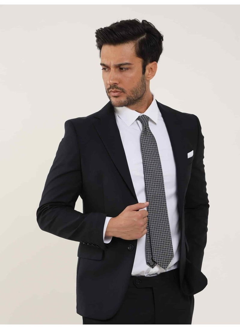 Light Navy Blue Men's Slim Fit Mono Collar Suit - 90140