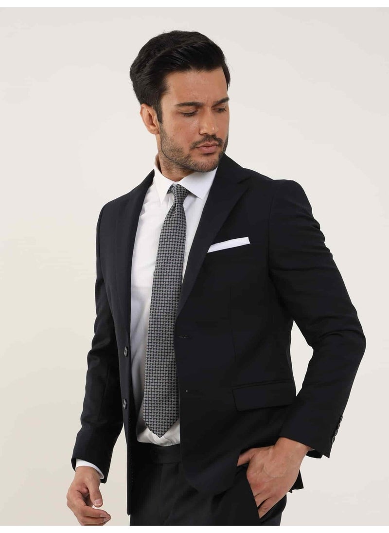 Light Navy Blue Men's Slim Fit Mono Collar Suit - 90140