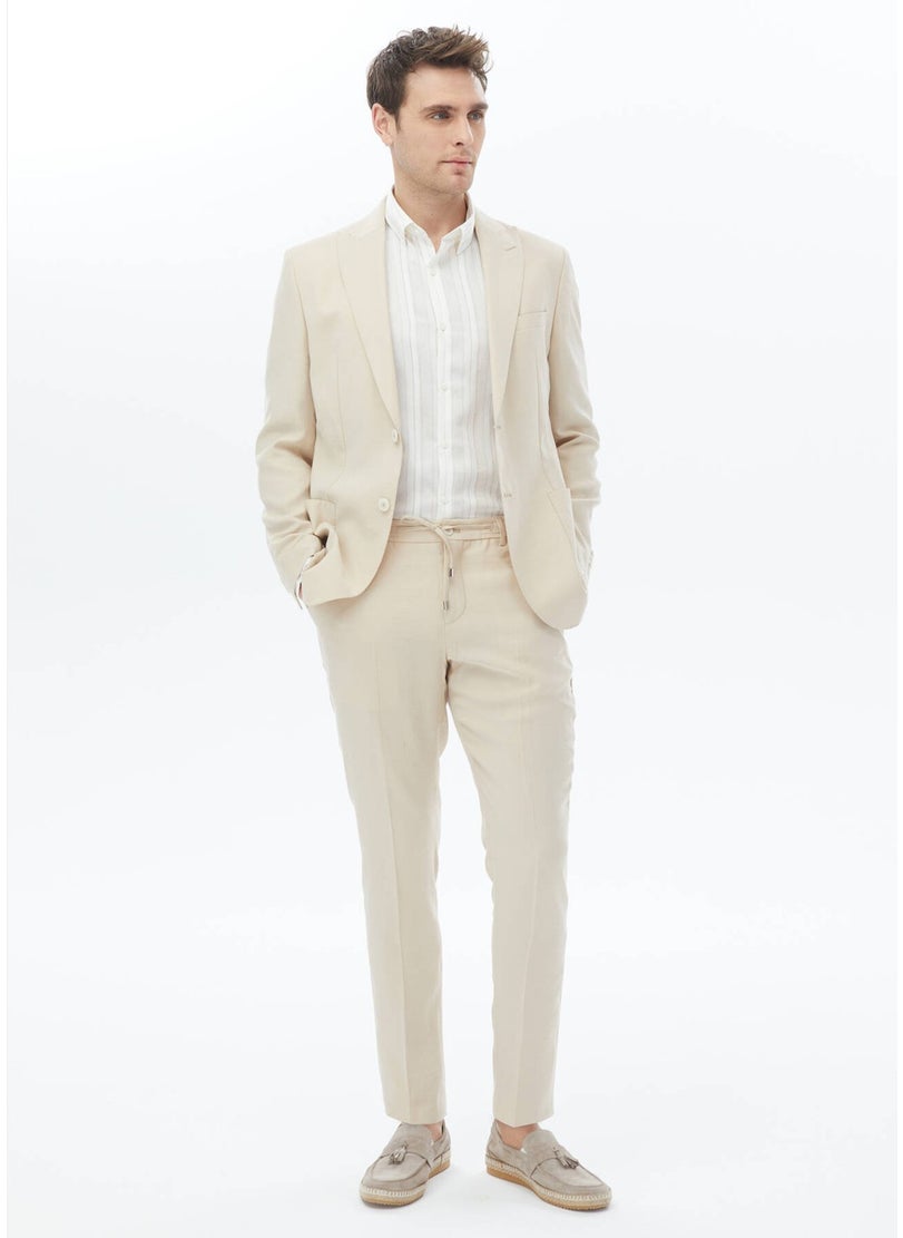 Beige Plain Modern Fit Suit