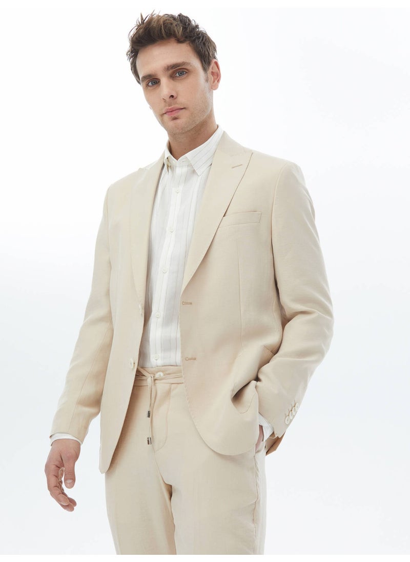 Beige Plain Modern Fit Suit