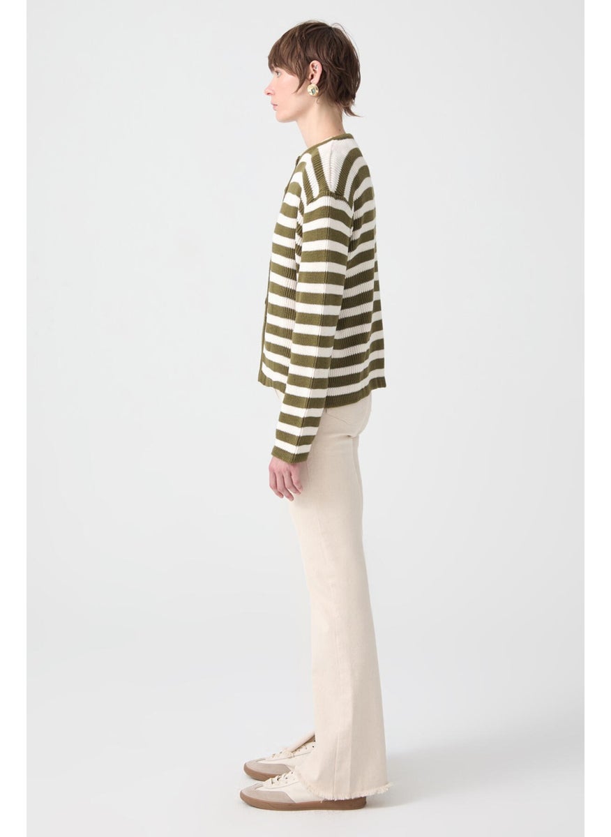 Gold Buttoned Striped Short Cardigan