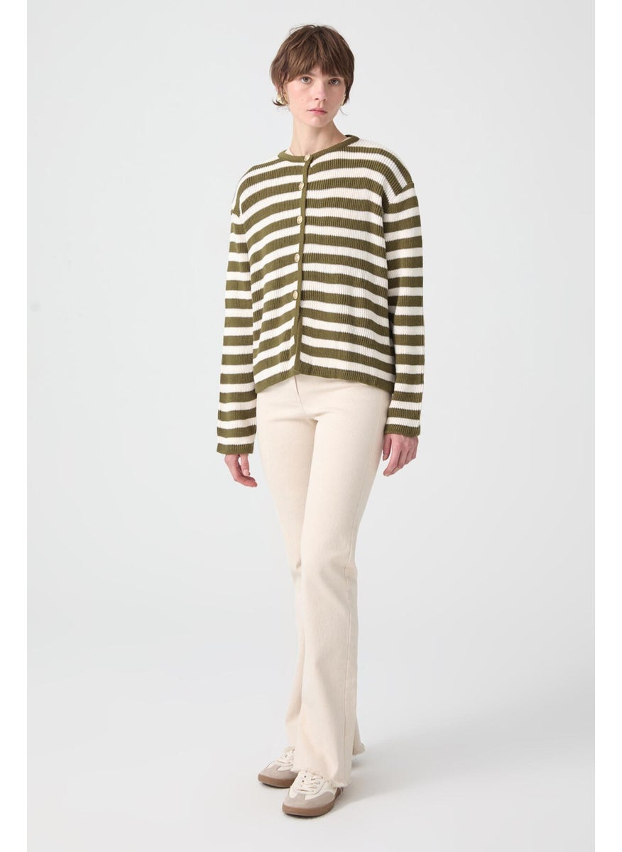 Gold Buttoned Striped Short Cardigan