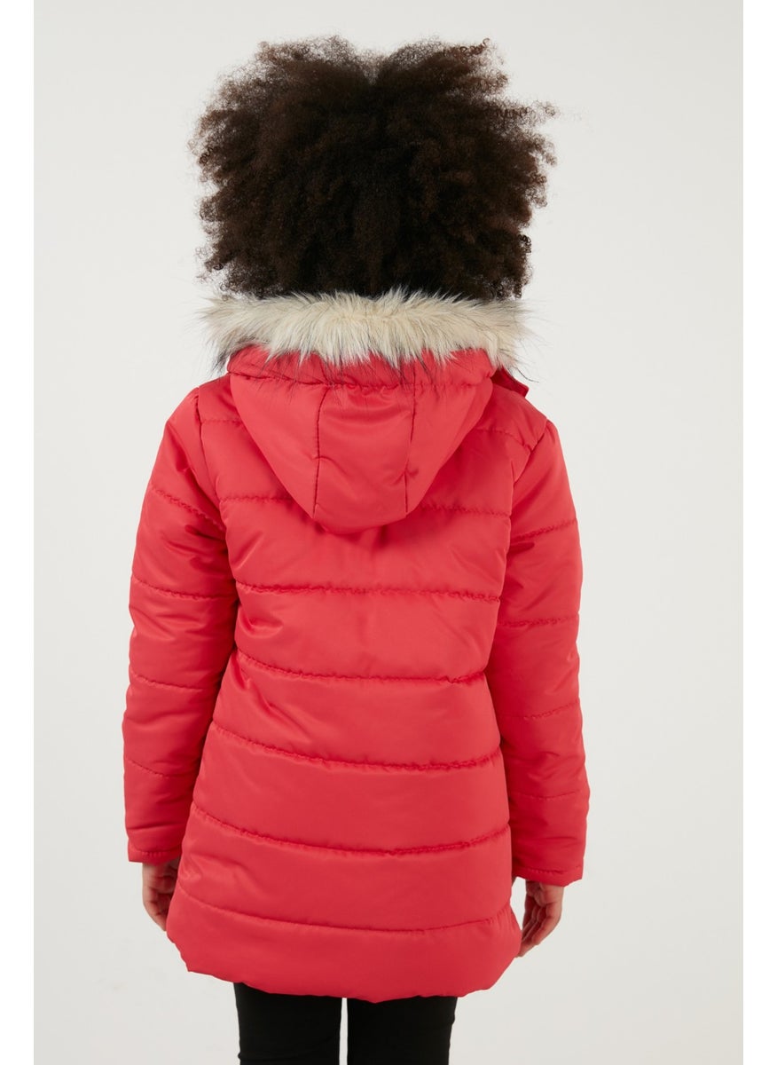 Girl's Coat with Faux Fur Collar and Plush Lining and Hooded Pocket 6034040