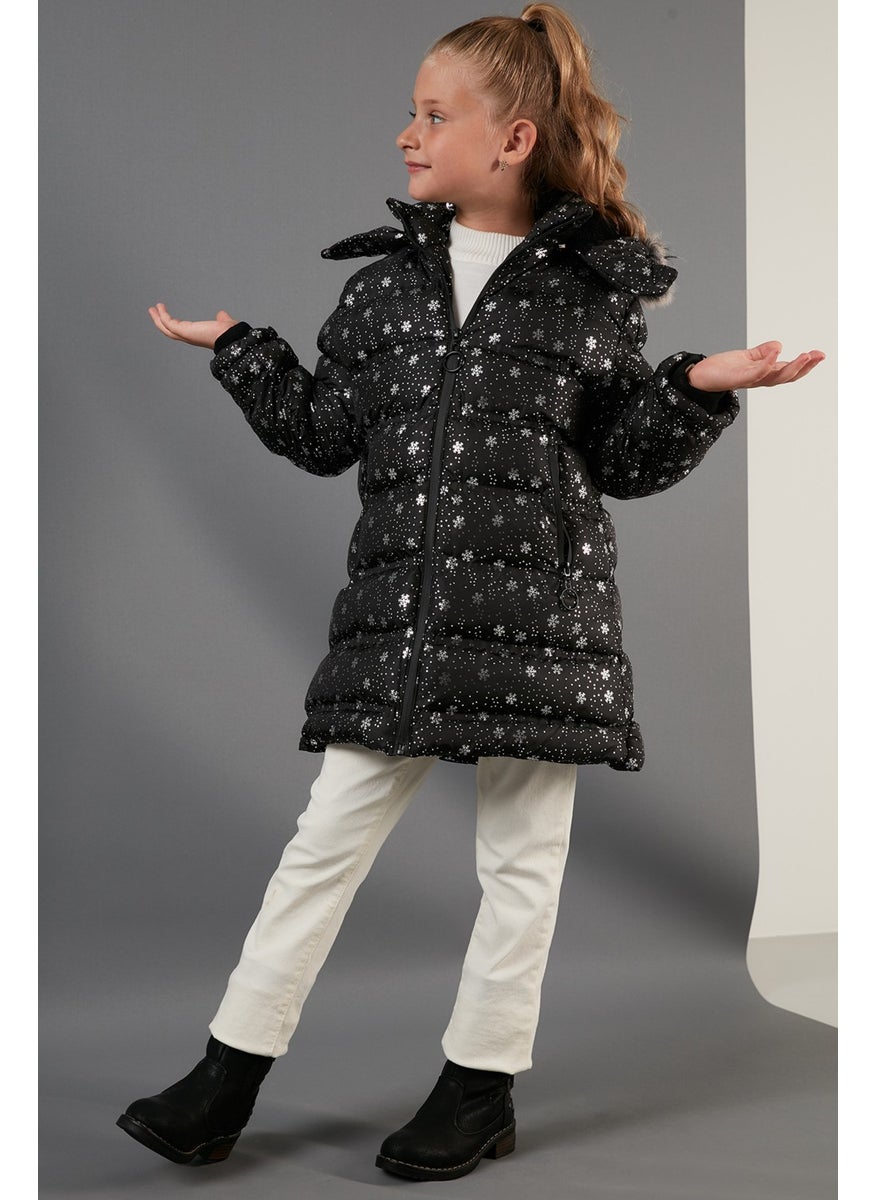 Faux Fur Collar Removable Hooded Plush Lined Winter Long Coat Girl's Coat 5760051