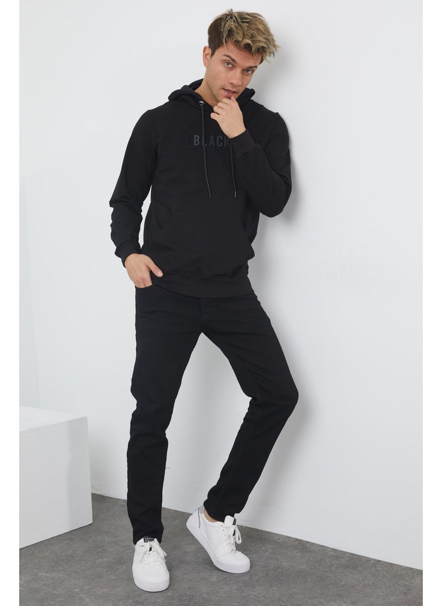 Black 3D Printed Standard Fit Men's Thin Hooded Sweatshirt Black