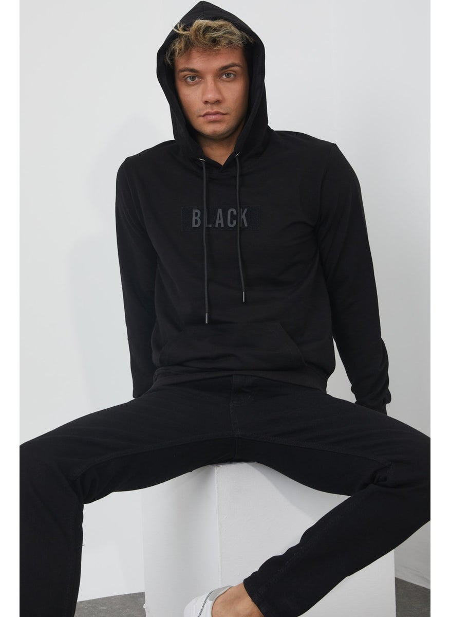 Black 3D Printed Standard Fit Men's Thin Hooded Sweatshirt Black