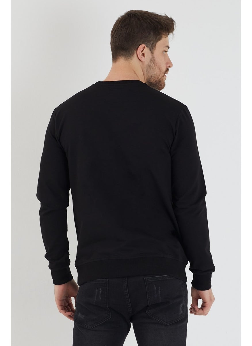 Plaın Men's Black Basic Crew Neck Thin Sweatshirt