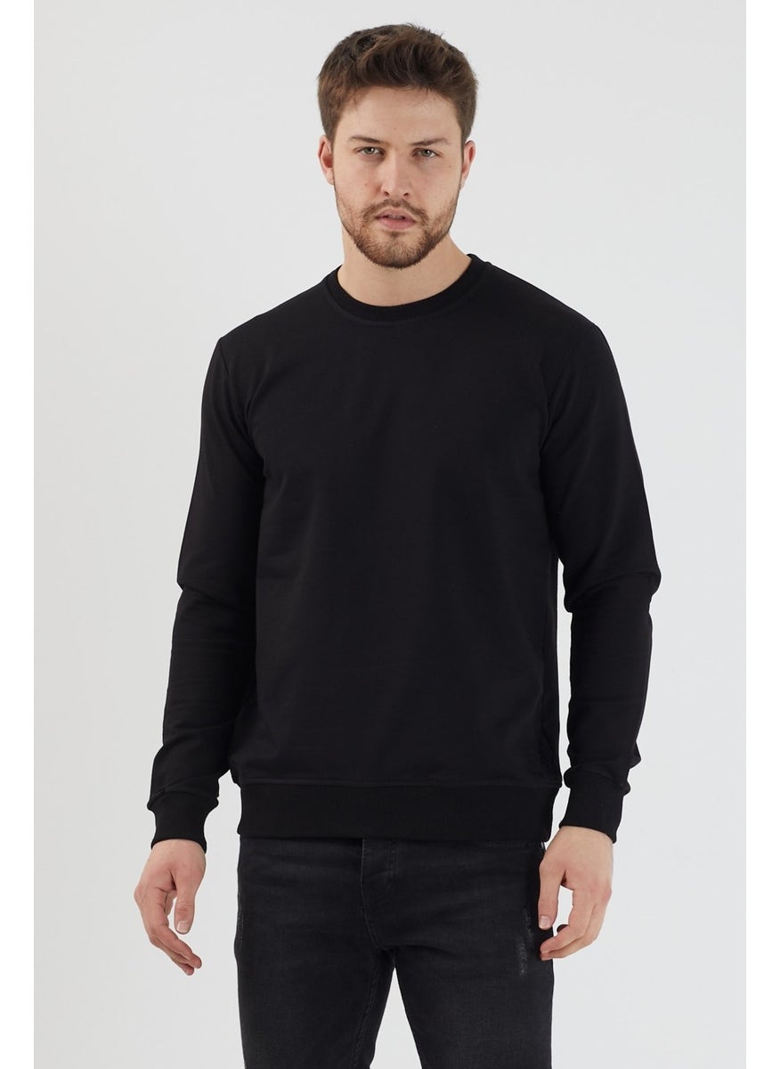 Plaın Men's Black Basic Crew Neck Thin Sweatshirt