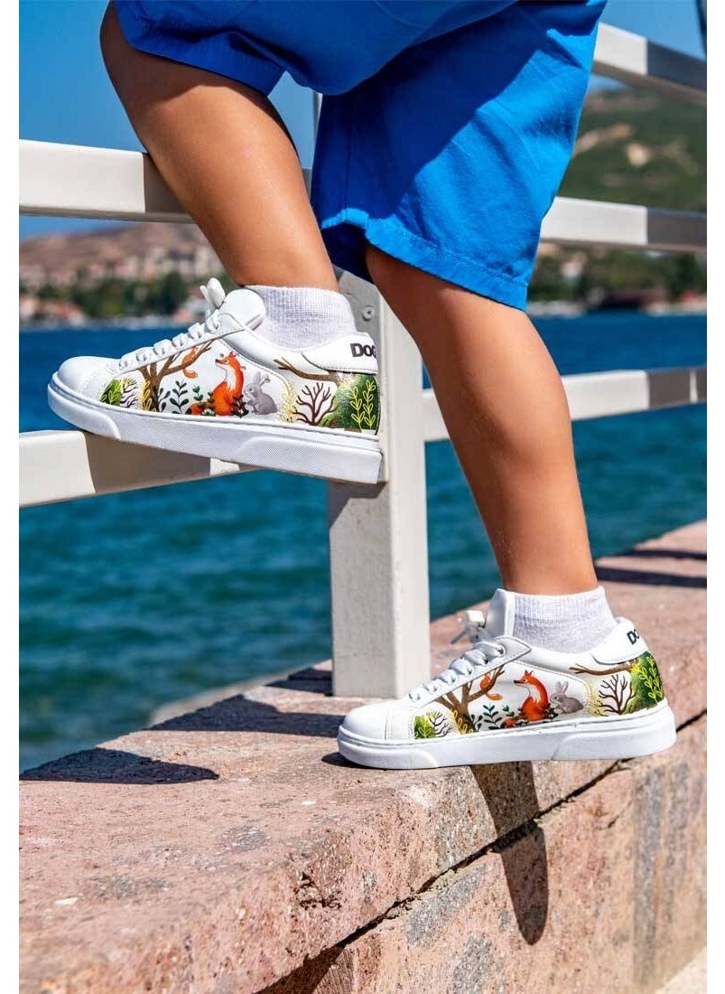 Unisex Kids Vegan Leather White Sneakers - Better Together Design