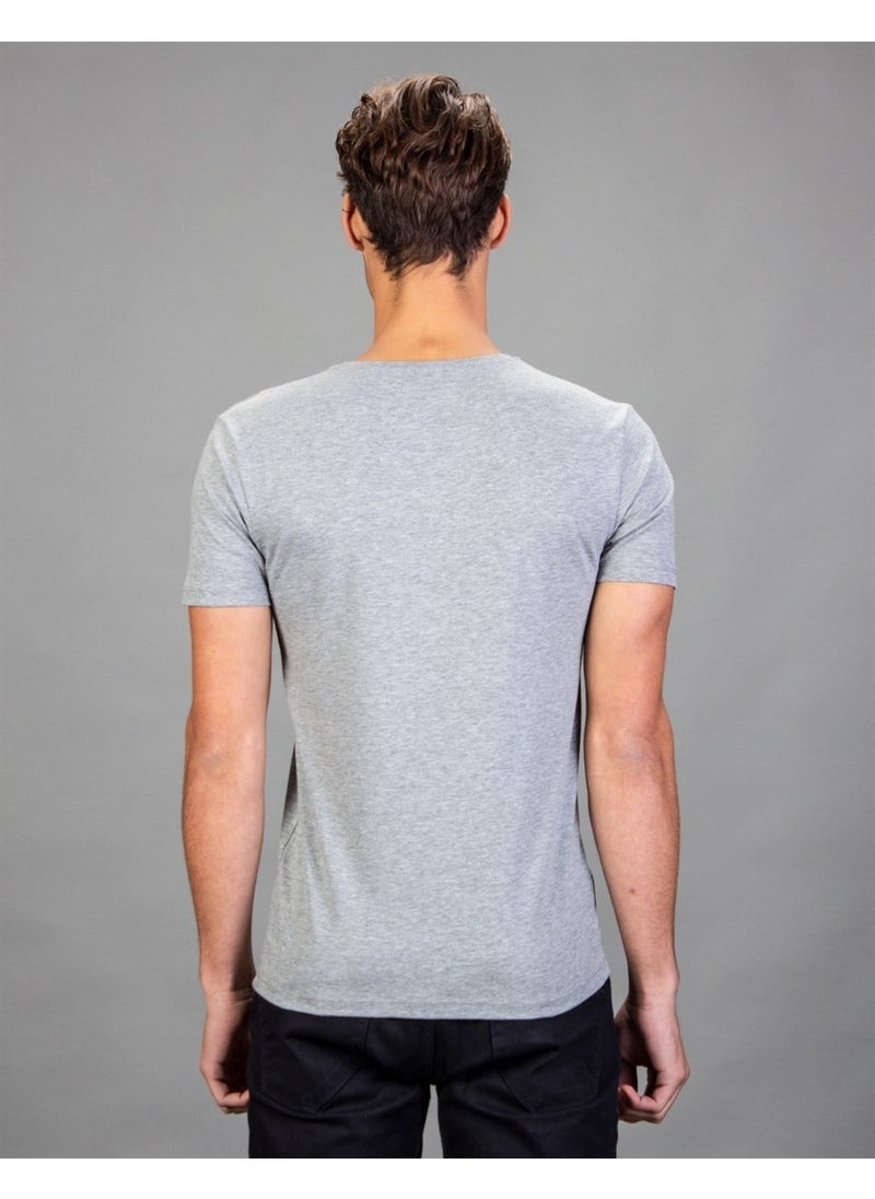 V Neck Plain Grey Short Sleeve Men's T-Shirt