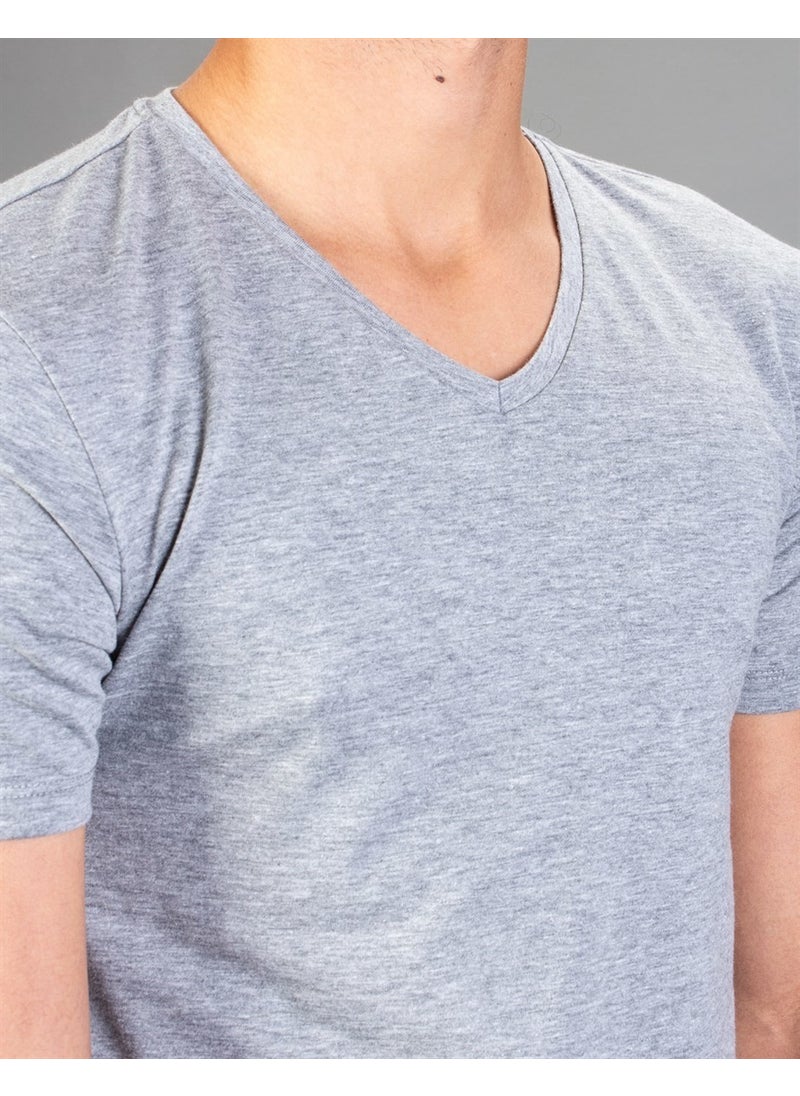 V Neck Plain Grey Short Sleeve Men's T-Shirt