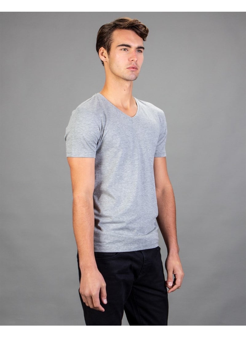 V Neck Plain Grey Short Sleeve Men's T-Shirt