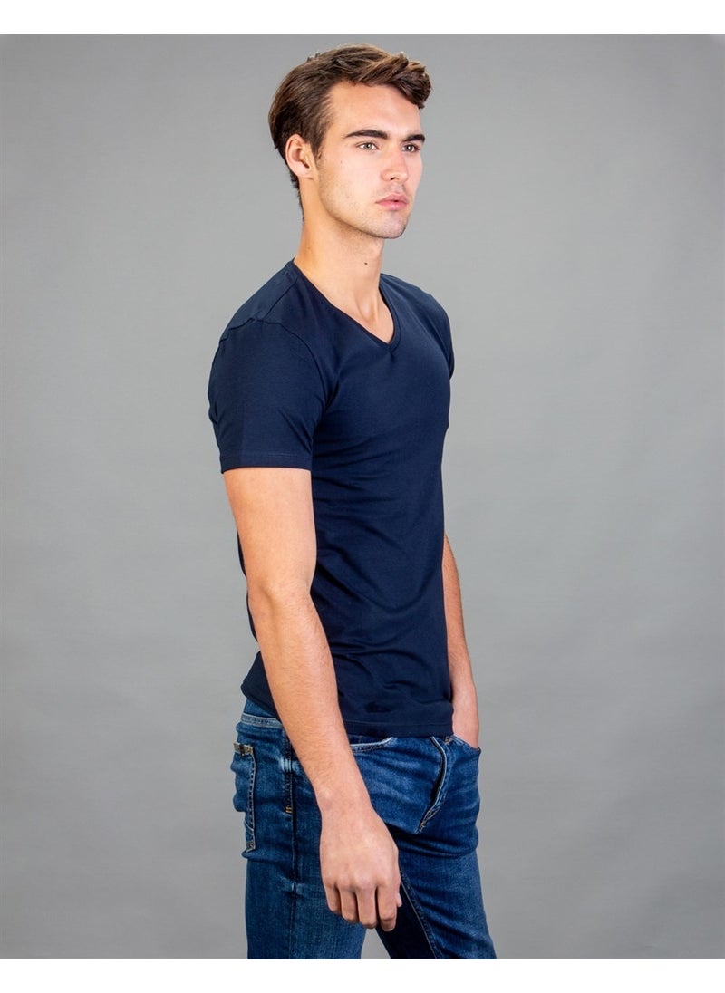 V-Neck Plain Short Sleeve Men's T-Shirt