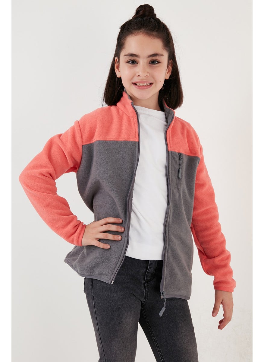 Soft Textured Zippered Color Block Stand Collar Pocket Fleece Unisex Children's Fleece 5905001