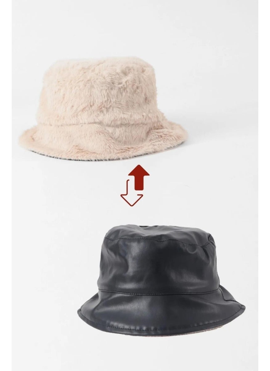 Plush and Leather Reversible Bucket Hat