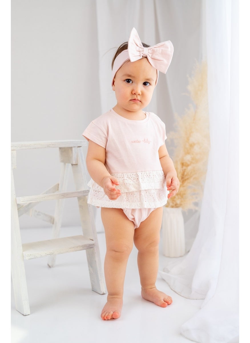 Baby Girl Water Lily Scalloped Bodysuit and Hairband Set (3-24 MONTHS)