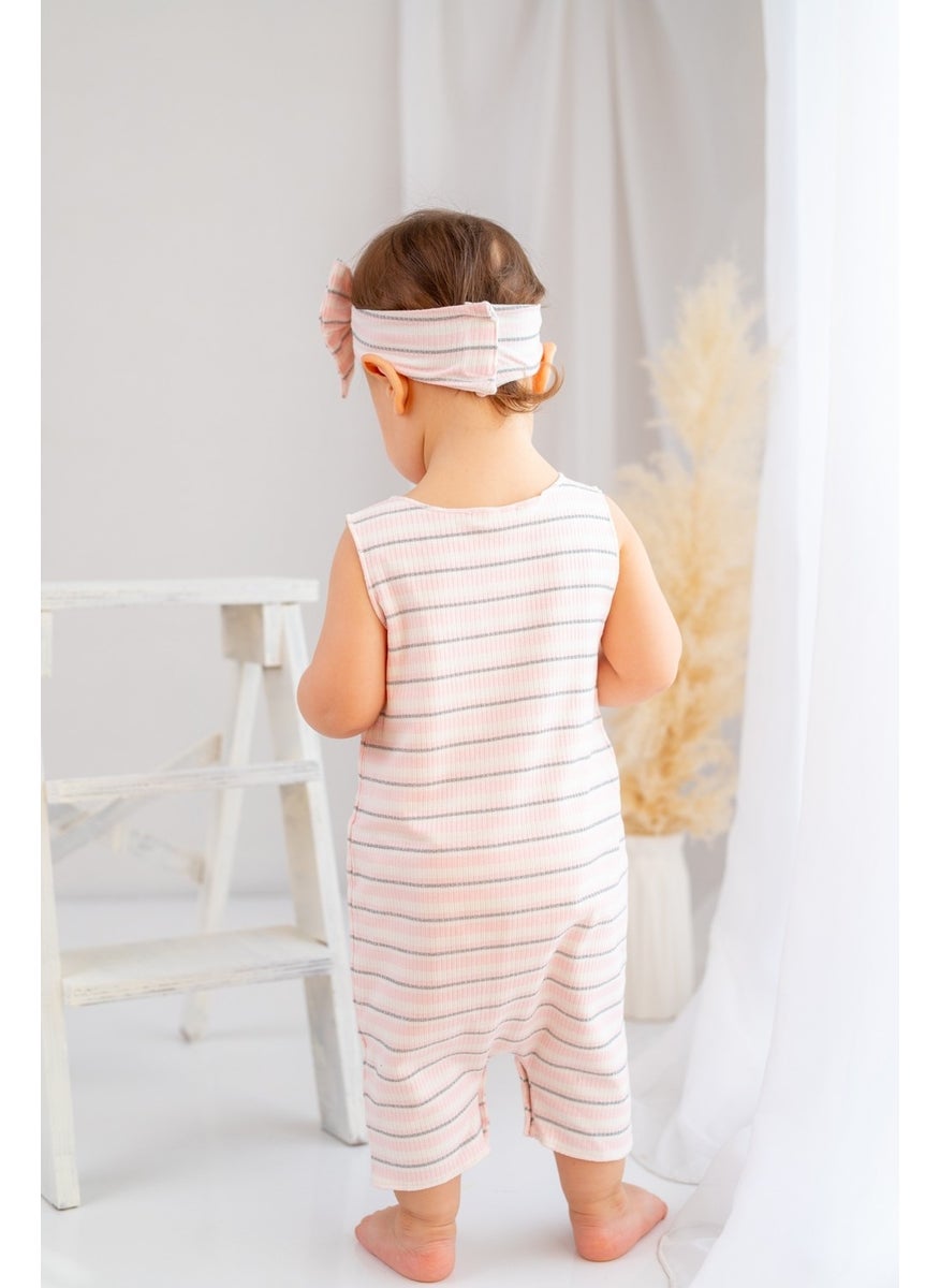 Baby Girl Pink Glittery Snap-On Jumpsuit and Headband Set (3-24 MONTH)