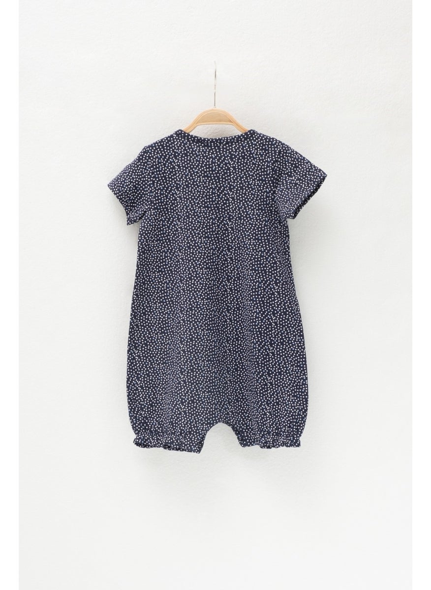 Baby Girl Navy Blue Dotted Snap Jumpsuit (3-36 AY)