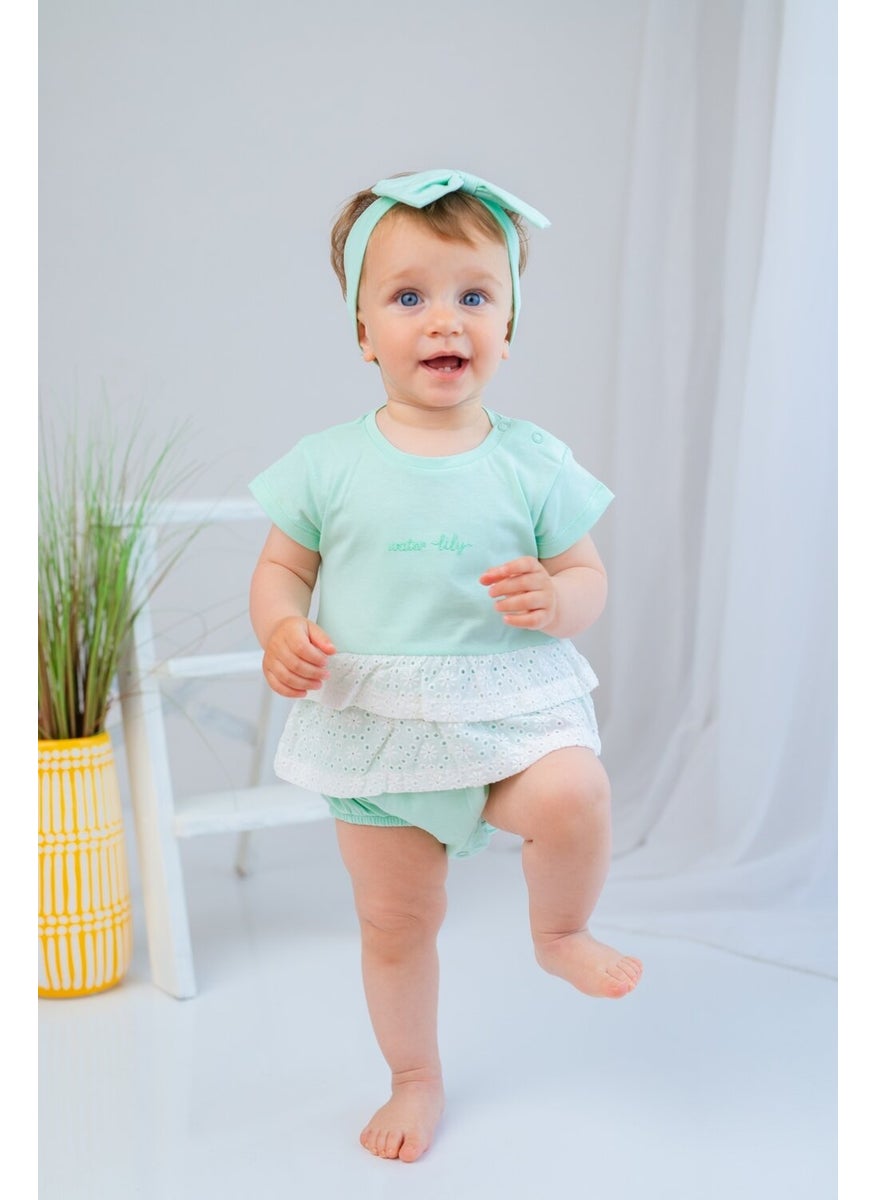 Baby Girl Water Lily Scalloped Bodysuit and Hairband Set (3-24 MONTHS)