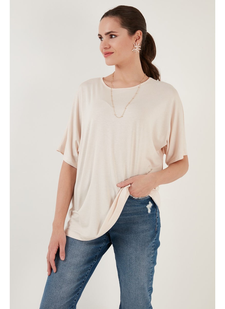 Crew Neck Oversize Flexible Textured Blouse Women's Blouse 5864528