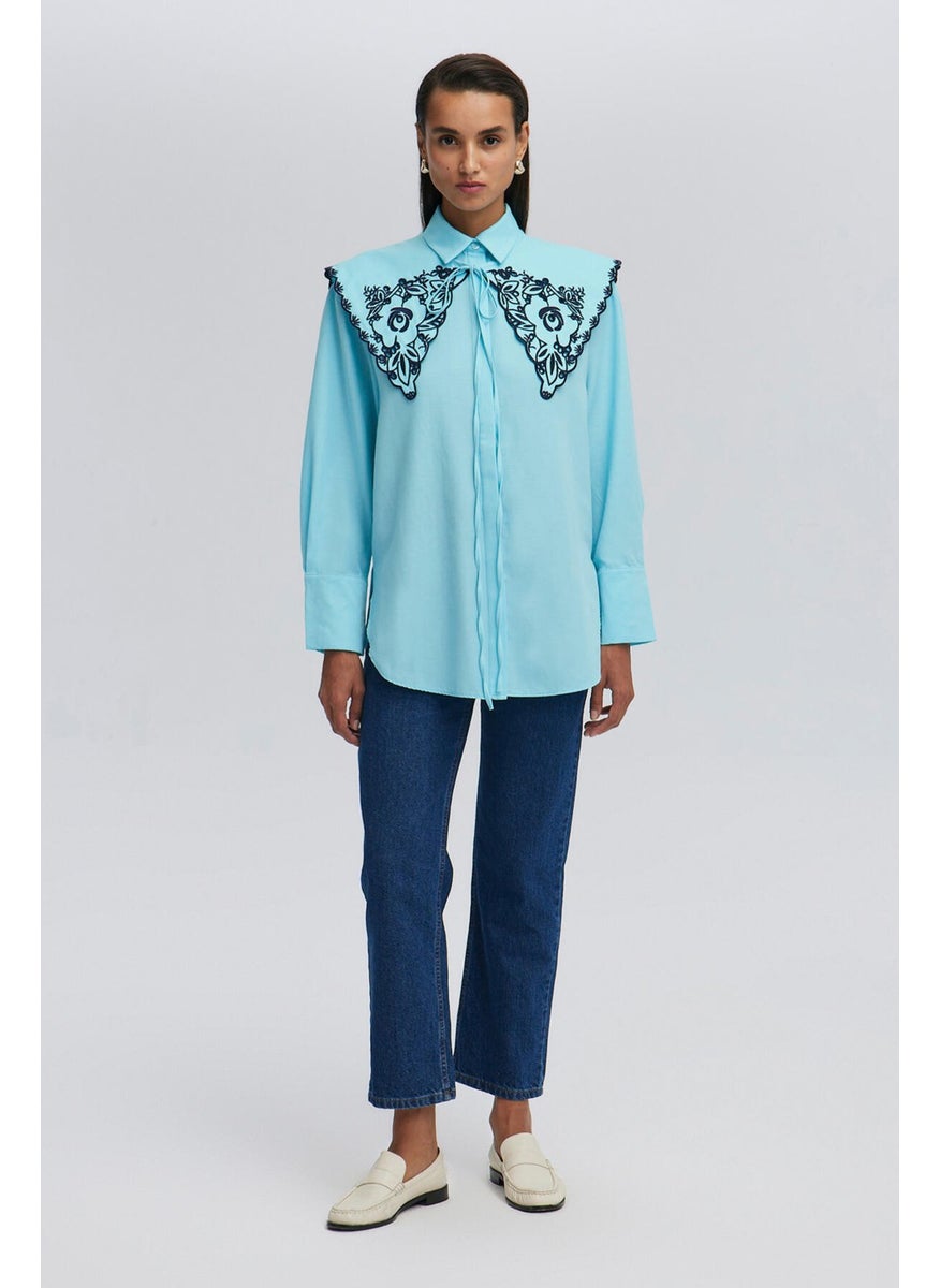 Embroidered Detailed Wide Collar Shirt