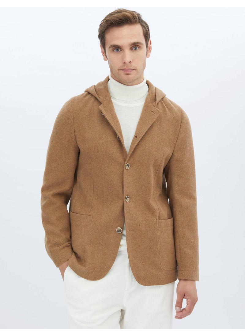 Hazelnut Plain Modern Fit Wool Blend Jacket