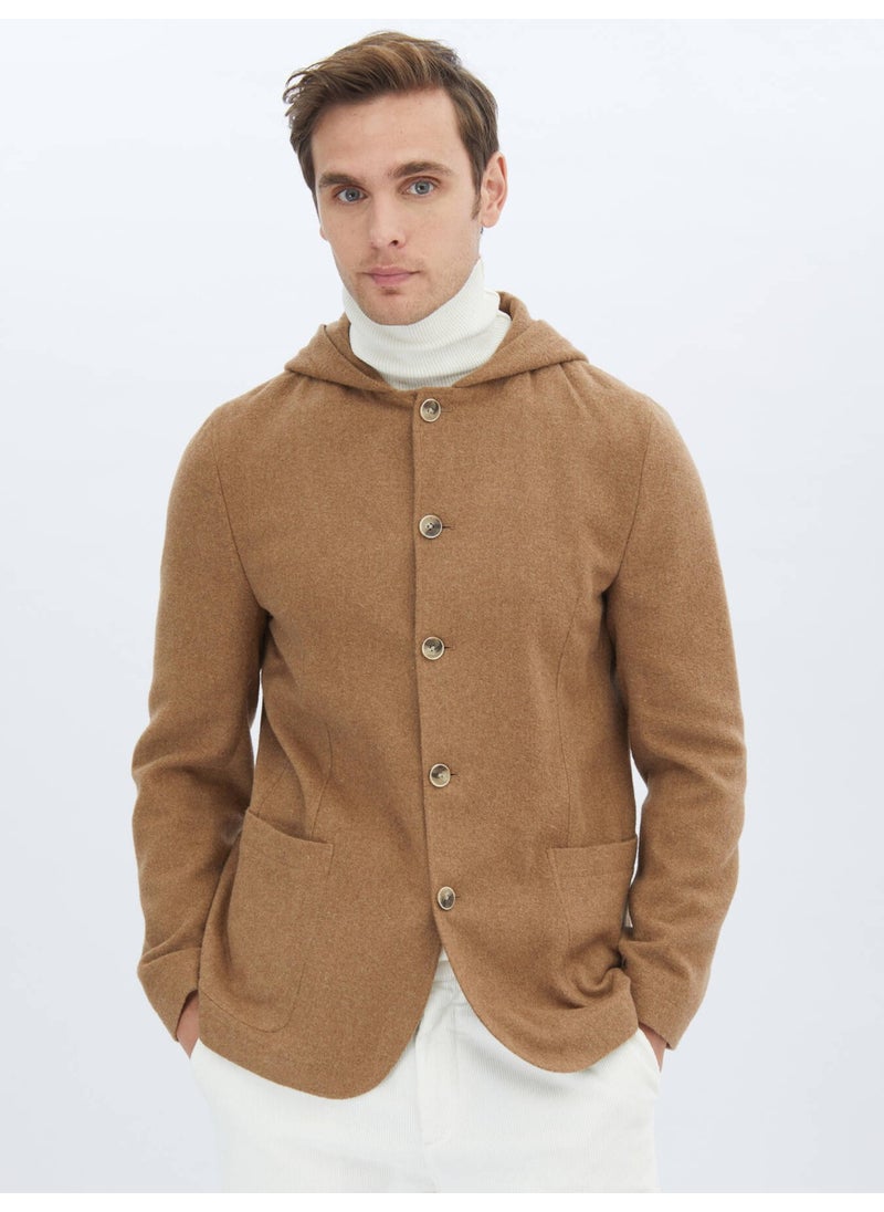 Hazelnut Plain Modern Fit Wool Blend Jacket