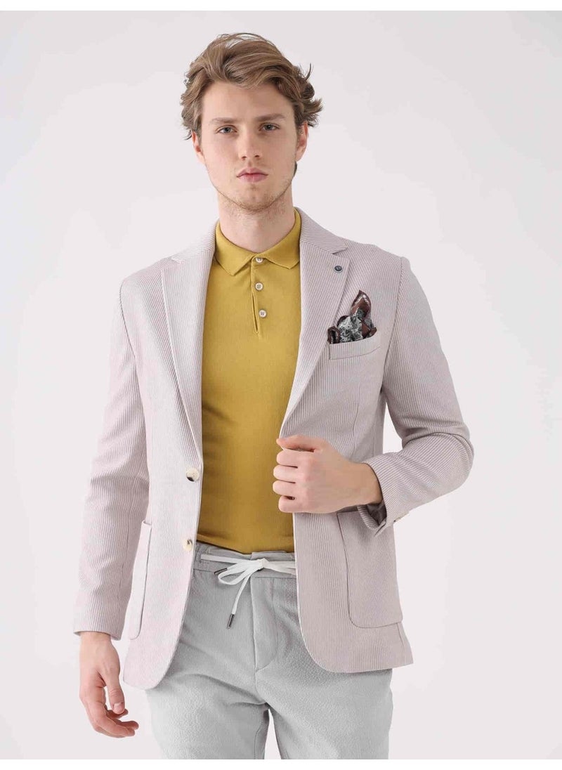 Beige Men's Slim Fit Mono Collar Jacket