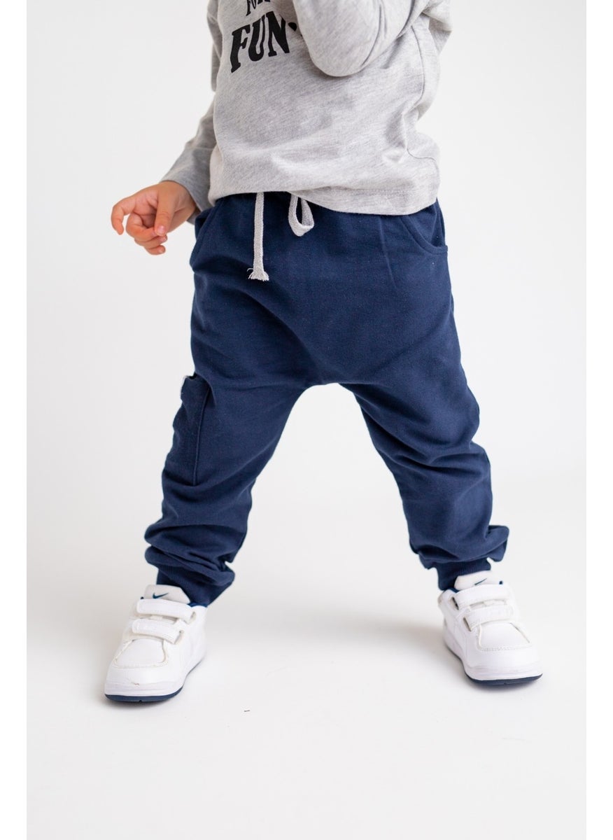 Baby Boy Navy Blue Pocket and Ribbed Leg Tracksuit Bottoms (9MONTH-4YEARS)