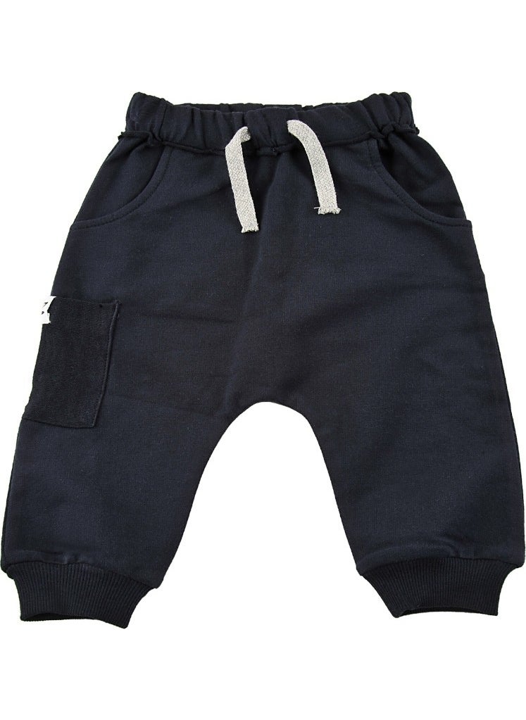 Baby Boy Navy Blue Pocket and Ribbed Leg Tracksuit Bottoms (9MONTH-4YEARS)