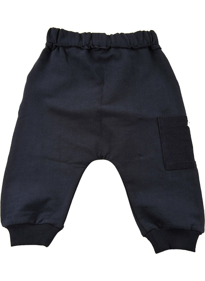 Baby Boy Navy Blue Pocket and Ribbed Leg Tracksuit Bottoms (9MONTH-4YEARS)