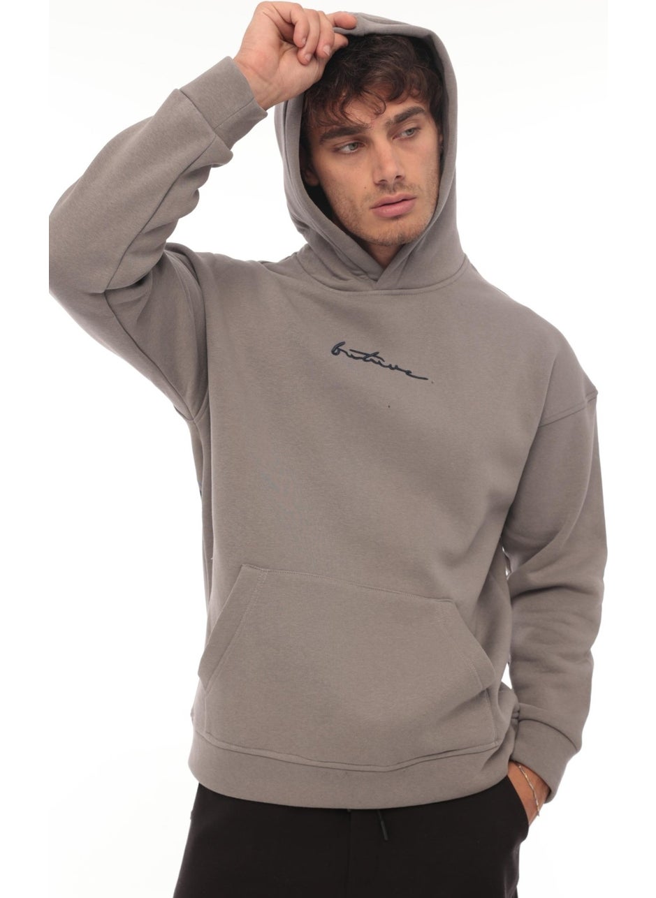 Smoke Back Printed Hooded Three Thread Oversize Sweatshirt - 2441