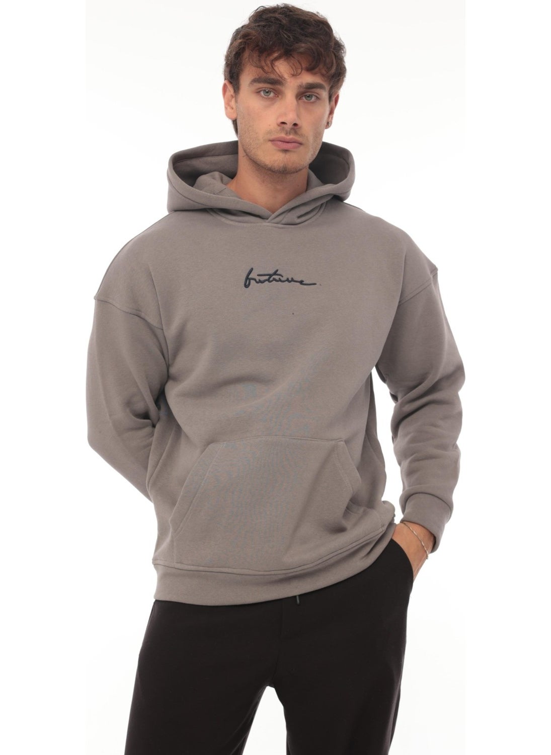Smoke Back Printed Hooded Three Thread Oversize Sweatshirt - 2441