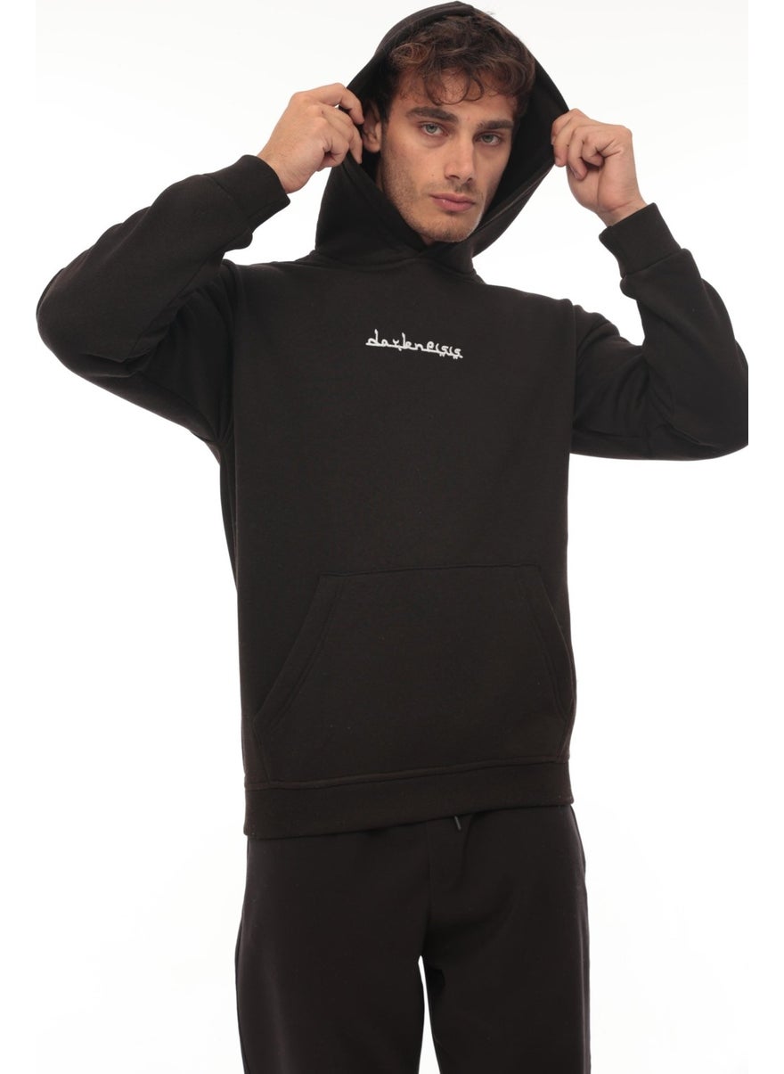 Black Ethnic Back Printed Hooded Three Thread Oversize SWEATSHIRT-2438