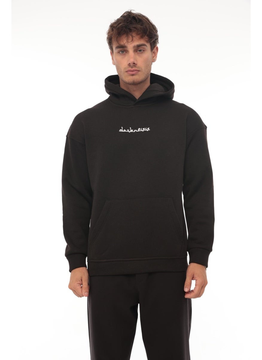 Black Ethnic Back Printed Hooded Three Thread Oversize SWEATSHIRT-2438
