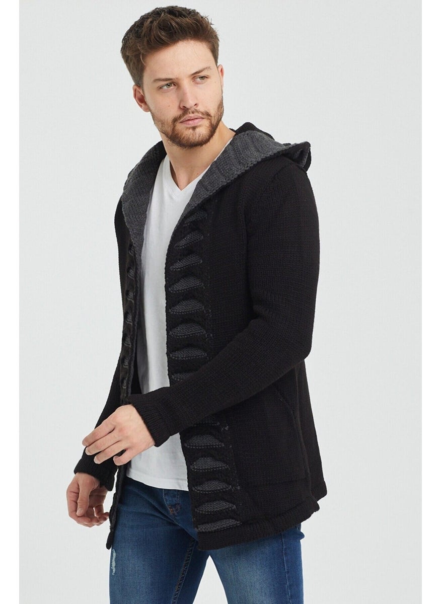 Cool Style Men's Black Patterned Poncho Knitwear Cardigan