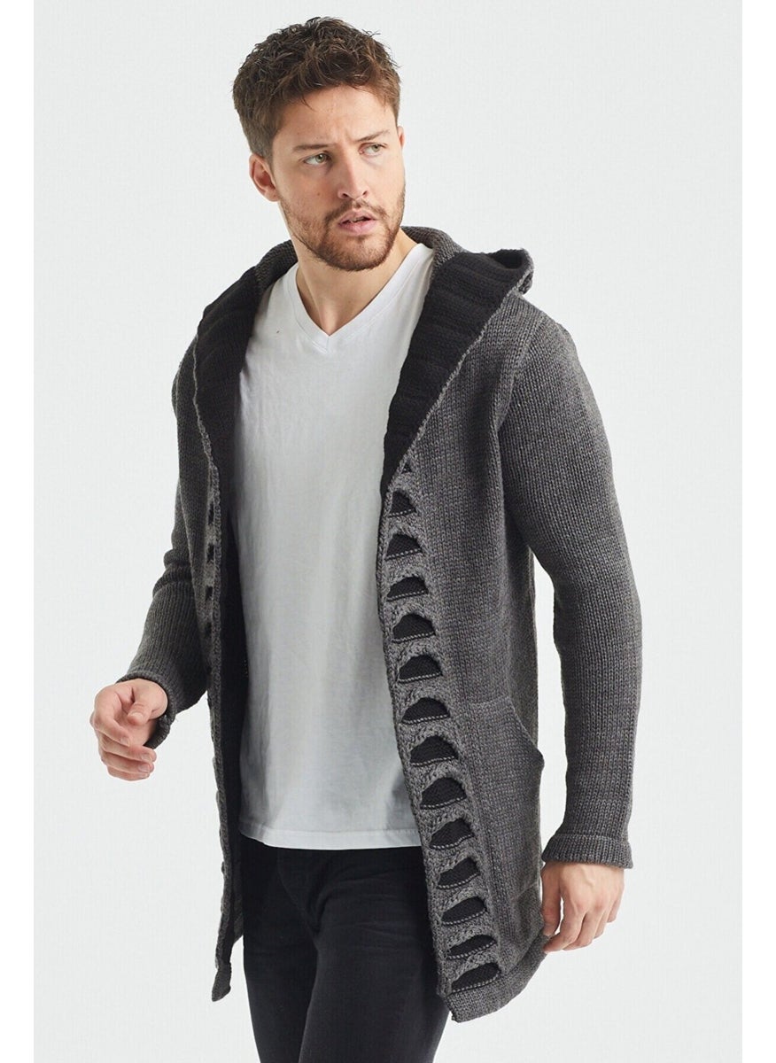 Cool Style Men's Smoke Patterned Poncho Knitwear Cardigan